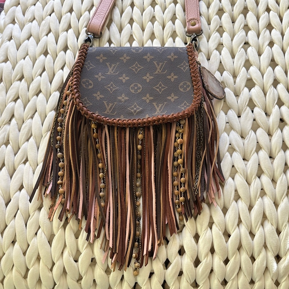 Louis Vuitton Brown and Pink Fringe Crossbody Bag
